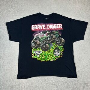 Grave Digger Monster Jam Neon Black T-shirt Size 2XL Short Sleeve